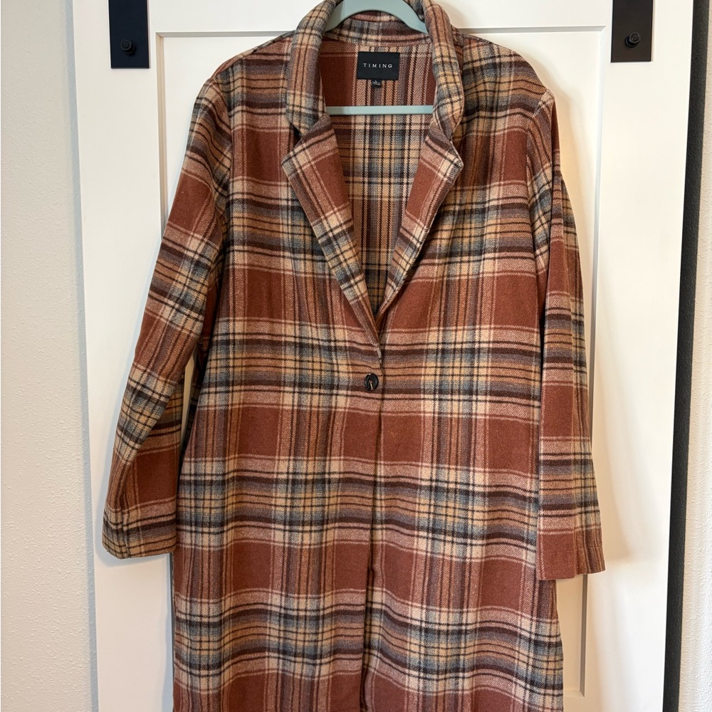 Timing Women's Plaid Trench Coat - Brown and Tan